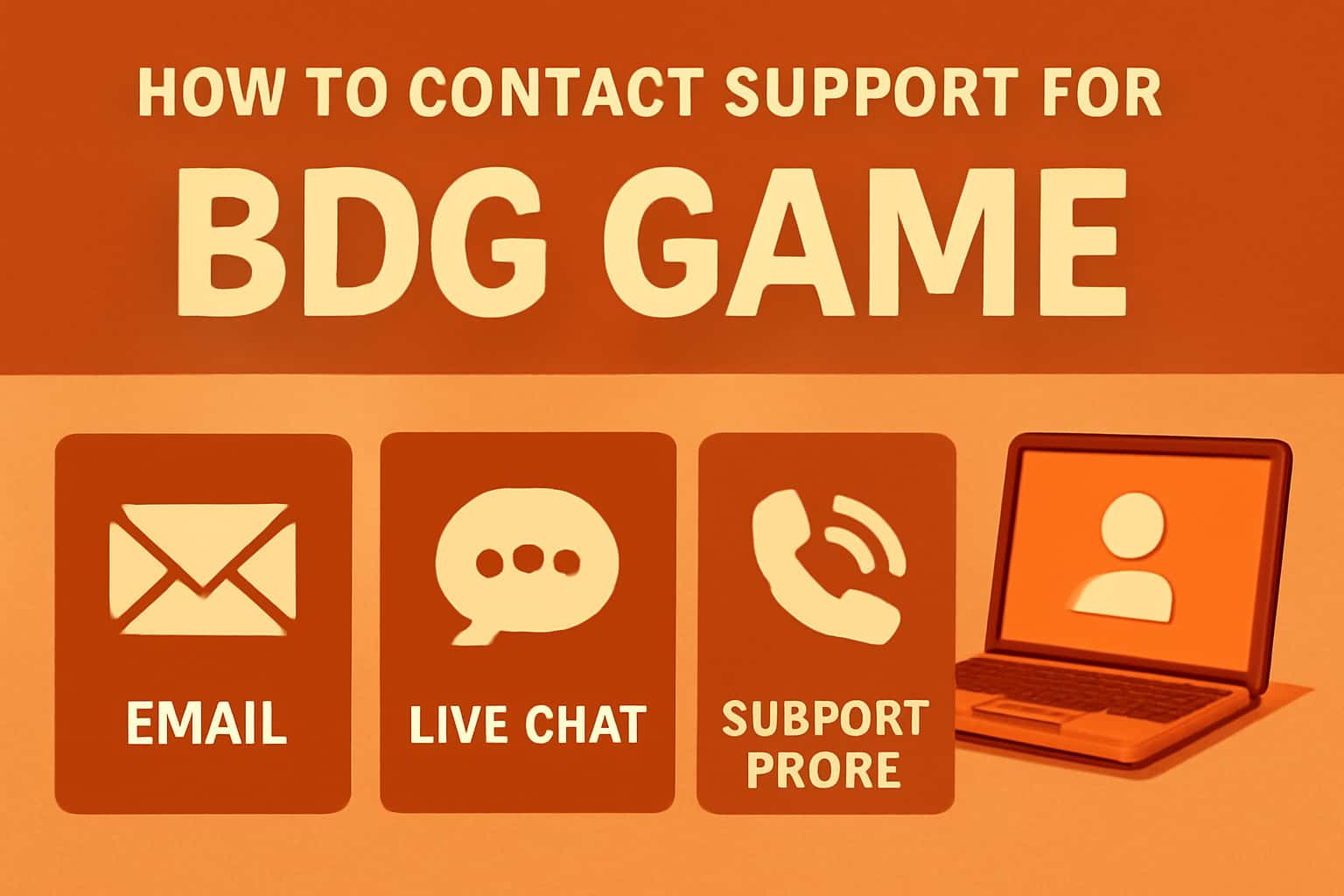 An informational scene related to contacting support for BDG Game.