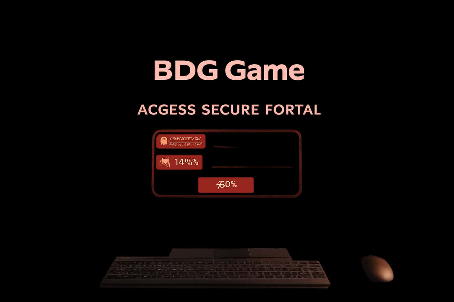 A high-tech portal interface displaying secure access information for BDG Game.