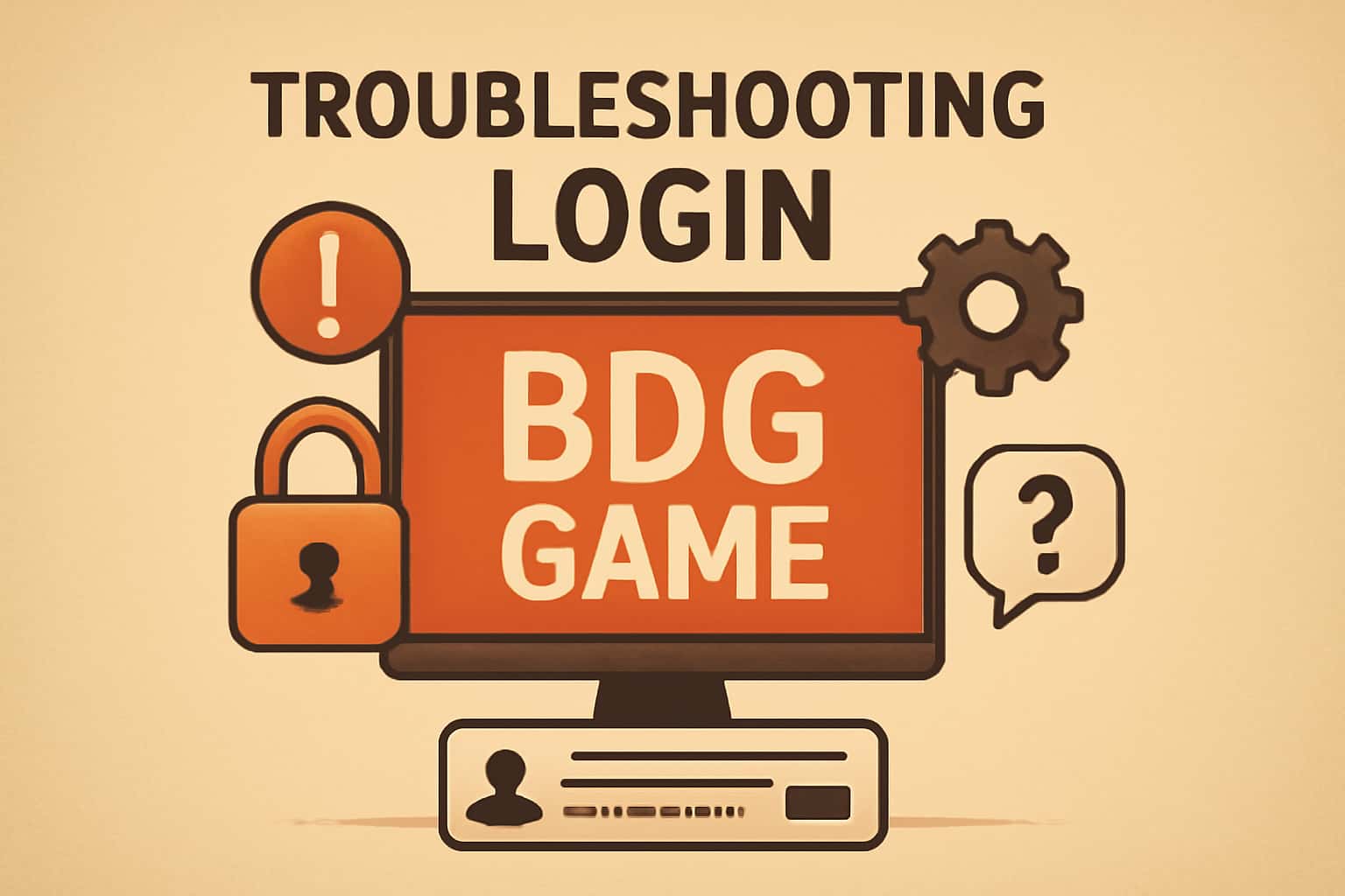 Informational scene highlighting troubleshooting steps for BDG Game login.